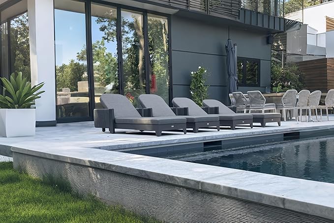 PURPLE LEAF Outdoor Daybed Sun Chaise Lounge Chairs with Cushion Patio Aluminum Adjustable Sunbathing Tanning Reclining Set of 2 Moon Basalt PURPLELEAF