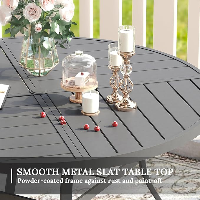 VICLLAX Round Patio Table with Adjustable Umbrella Hole for 4, All Weather Metal Outdoor Dining Table for Lawn Garden, 40.6" Outdoor Coffee Table, Grey Tabletop HOME