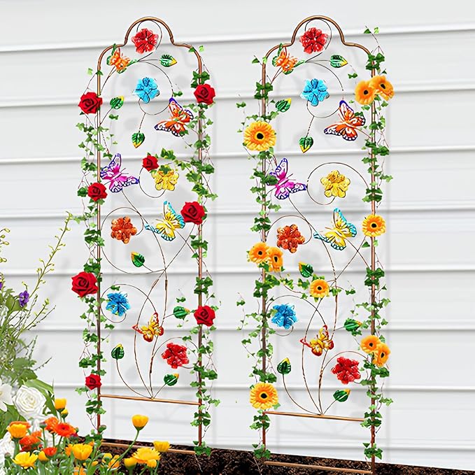 2 Pack Metal Garden Trellis Arched Fence Trellises for Climbing Plants Outdoor, Roses, Vines, Flowers, and Vegetables Support, 60'' H x 12'' W, Butterfly YADOOLIFE