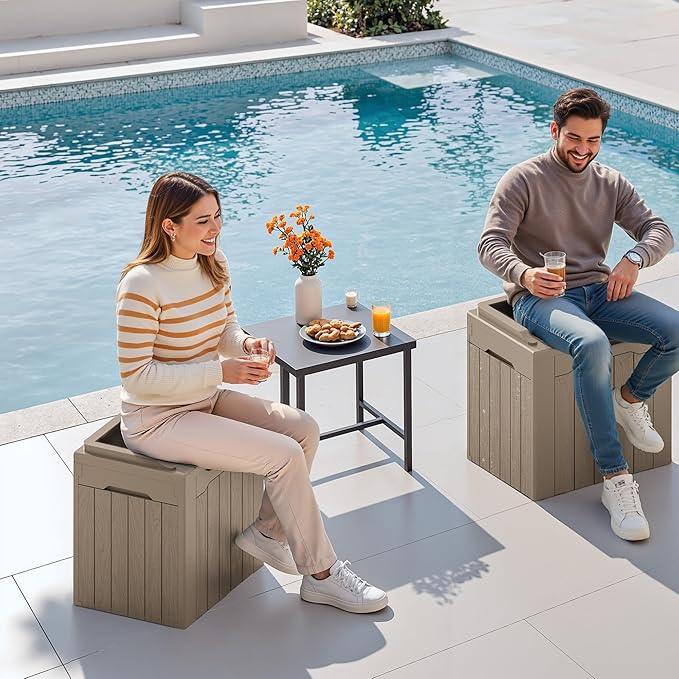 Devoko 30 Gallon Resin Deck Box 2 Pack Outdoor Indoor Waterproof Storage Box for Patio Furniture Pool Accessories Storage for Cushion Garden Tools (Light Brown, 2 Pack) DEVOKO