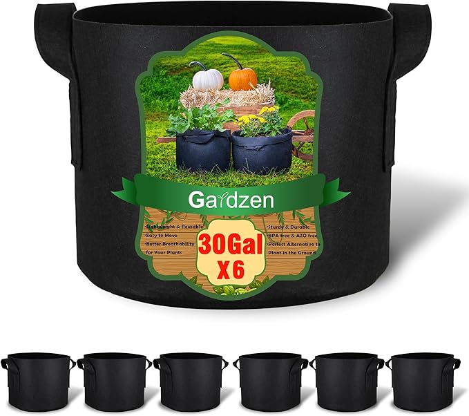 Gardzen 6-Pack 30 Gallon Grow Bags, Aeration Fabric Pots with Handles, Heavy Duty Cloth Pots for Plants Gardzen