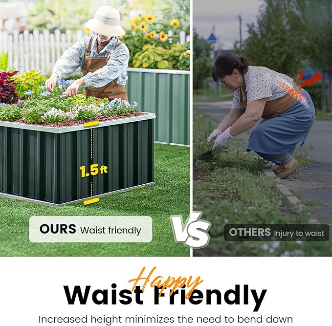 KING BIRD Raised Garden Bed 68" x 36" x 18" Heightened Galvanized Steel Metal Planter Box Outdoor for Deep-Rooted Vegetables, Flowers, Large Raised Bed Kit (Dark Grey) KINGBIRD