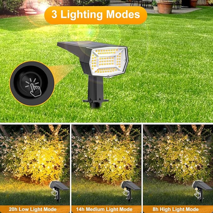 Fabrito 72 LEDs Solar Spot Lights Outdoor Waterproof, 3 Modes Landscape Spotlights, Dusk to Dawn Solar Powered Flood Wall Lights for Outside, Solar Garden Lights for Yard Porch 10 Pack (Warm White) Fabrito
