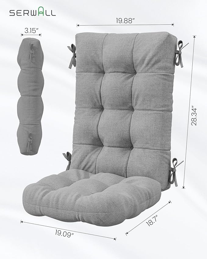 SERWALL HDPE Outdoor Rocking Cushion Set of 2, Memory Foam Cushion Dark Gray SERWALL