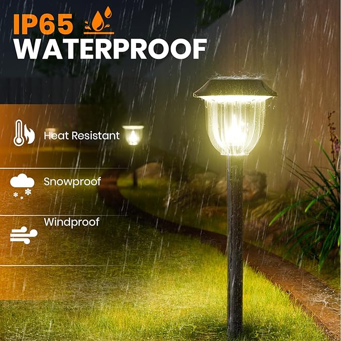 AOSEA Solar Outdoor Lights, IP 65 Waterproof Solar Powered Driveway Lights, Auto On/Off Path Landscape Lighting for Yard, Patio, Landscape, Pathway, Warm White(2 Pack) AOSEA