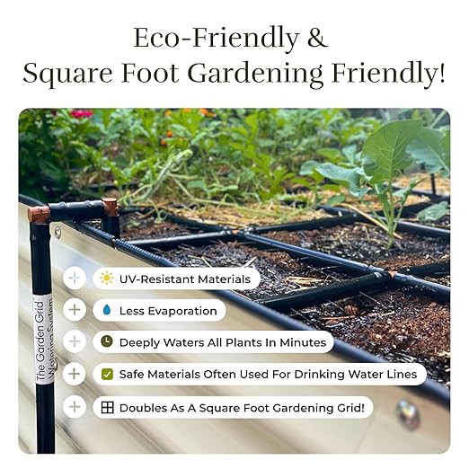 Garden Grid Watering System | Raised Garden Bed Drip Irrigation System – But Better | Pre-Assembled, Waters Every Plant Evenly, 2-Minute Setup | Square Foot Gardening Grid | US-Made (Cornerless, 2x8) GardenInMinutes