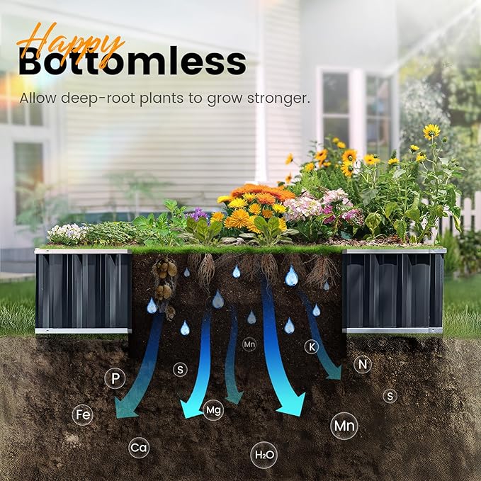 KING BIRD Raised Garden Bed 101" x 36" x 12" 4 Installation Methods for DIY Galvanized Steel Metal Planter Kit Box with 2 Pairs of Gloves (Dark Grey) KINGBIRD