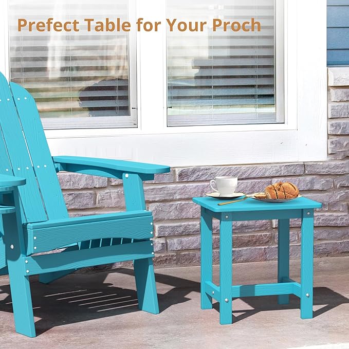 LUE BONA Outdoor Side Table, HDPS Small Outdoor Table, Rectangle Adirondack Side Table, Outside End Table for Patio, Porch, Pool, Weather Resistant/Easy Maintenance/Indoor or OutsideUse, Sky Blue LUEBONA