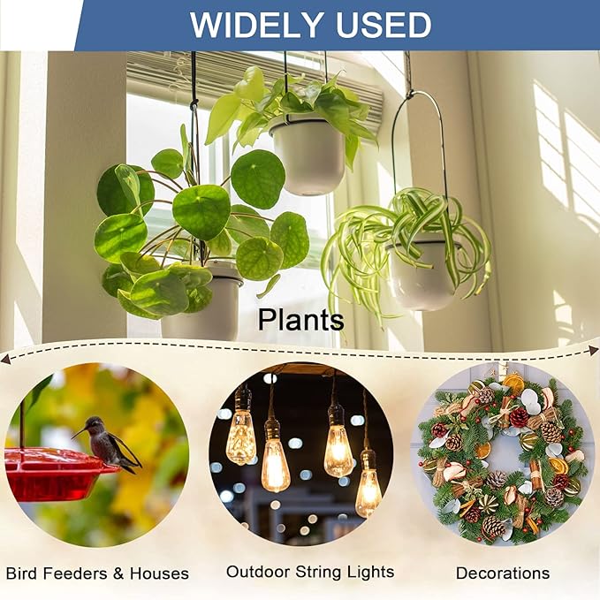 ADIIL 20 PCS Q Hanger Hooks with Safety Buckle, Windproof Screw Hooks for Hanging Outdoor String Lights, Plants, Christmas Patio Lights, 2.2 Inches, White ADIIL