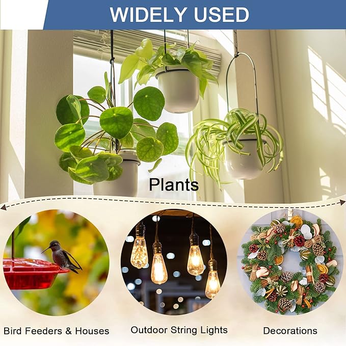 ADIIL 12 PCS Q Hanger Hooks with Safety Buckle, Windproof Screw Hooks for Hanging Outdoor String Lights, Plants, Christmas Patio Lights, 2.2 Inches, White ADIIL