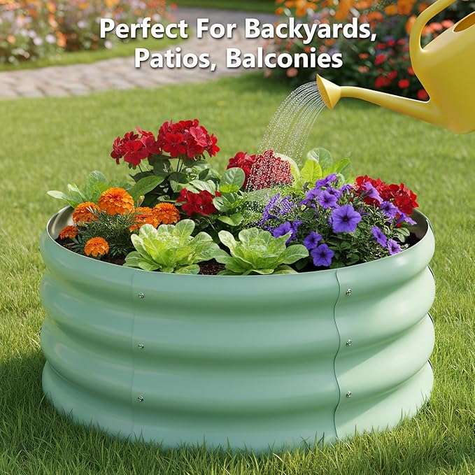 3 Pcs 2x2x1ft Round Galvanized Raised Garden Bed Planter Boxes Outdoor with Easy Assembly, Metal Raised Beds for Vegetables, Fruits, Flowers (Galvanized, Black, Green) FODAHRWS