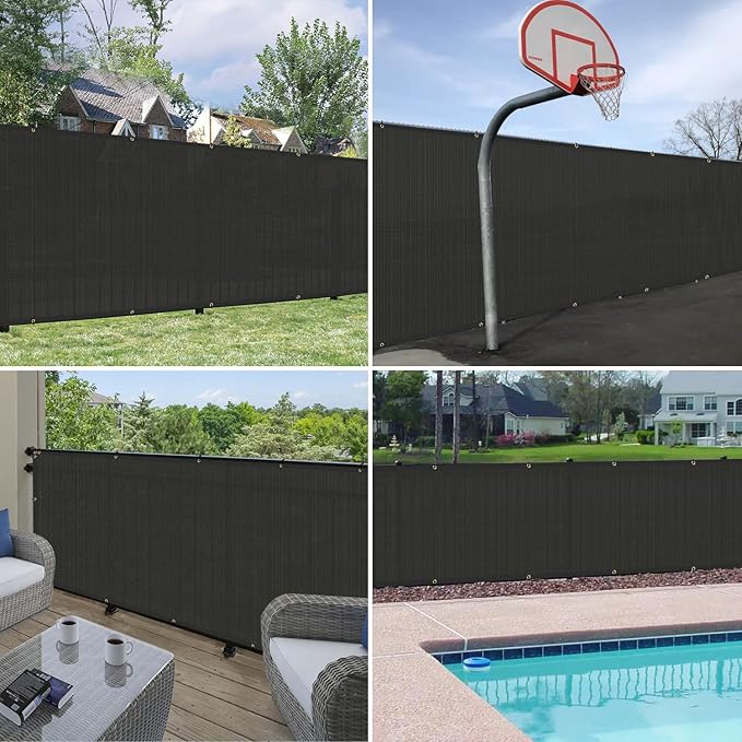 Windscreen4less Privacy Fence Screen Heavy Duty Windscreen Fencing Mesh Fabric Shade Net Cover with Brass Grommtes for Outdoor Wall Garden Yard Pool Deck, 6'x59' Black Windscreen4less