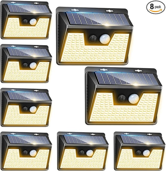 Peasur Solar Lights Outdoor Waterproof [8 Pack/140LED], Warm White Motion Sensor Light Ultra-Bright, 3 Modes Solar Fence Security Lighting for Wall Garden Yard Garage Patio Peasur