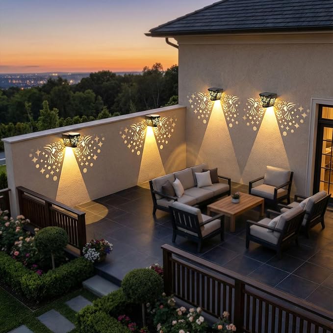 2 Pack Solar Fence Lights Outdoor Wall lihgts Decorations Metal Solar Deck Lights Waterproof LED Solar Powered Step Light Warm White Decorative Lighting for Garden, Front Door (Hummingbird) Gardsee