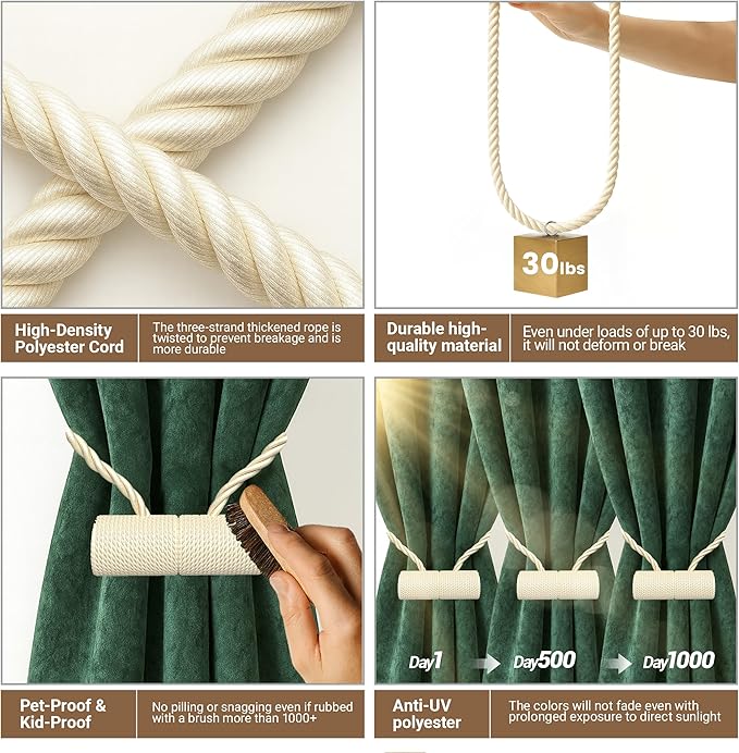 Hion Magnetic Curtain Tiebacks Beige 6 Pack, Curtain Tiebacks Buckles Holdbacks Holders Hooks Clip for Home Bedroom Office Decorative Thick or Thin Curtain Hion