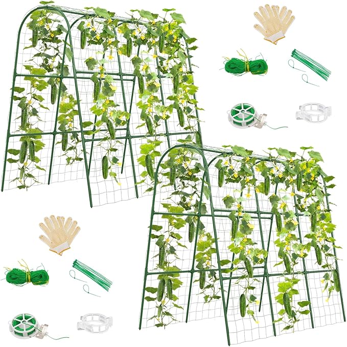 2 Pack Cucumber Trellis for Raised Bed, U-Shape Garden Trellis for Climbing Plants Outdoor, Metal Arch Trellis for Vegetables, Plant Support for Tomato, Bean, Pea TOCCYARD