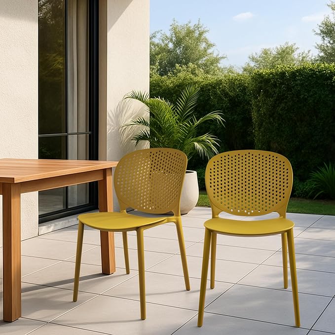 2xhome Patio Dining Chair | Modern Stackable Outdoor Pool Side Chair | Weather Resistant Plastic for Yard, Porch, Balcony, Kitchen, Yellow, Single, Set of 1 2xhome