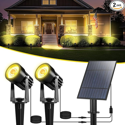 T-SUN Solar Spotlights 2W Outdoor LED Landscape Spot Light, 2-in-1 Waterproof Solar Powered Wall Lights Auto ON/Off with Dual Headlamp for Garden, Yard, Pathway(Warm White) T-SUN