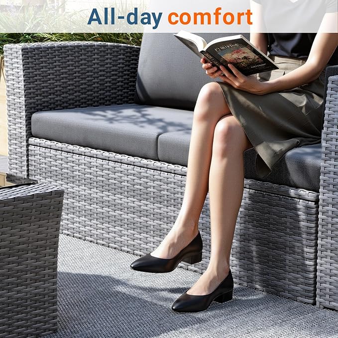 Wisteria Lane 5 Piece Patio Furniture Set, Wicker Outdoor Patio Conversation Furniture Set, All Weather Outdoor Patio Sofa with Cushion and Glass Table, Dark Grey WisteriaLane