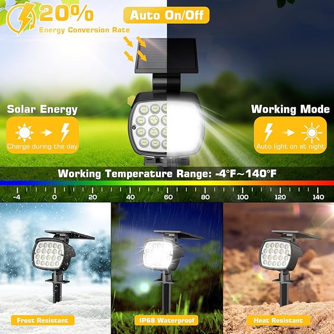 Kaxiida Solar Lights Outdoor Waterproof - 2025 Upgrade 3 Level Ultra Bright Spot Lights Uplights, LED Landscape Spotlight for Tree, Pathway, Wall, Adjustable Solar Panel Auto On/Off Home