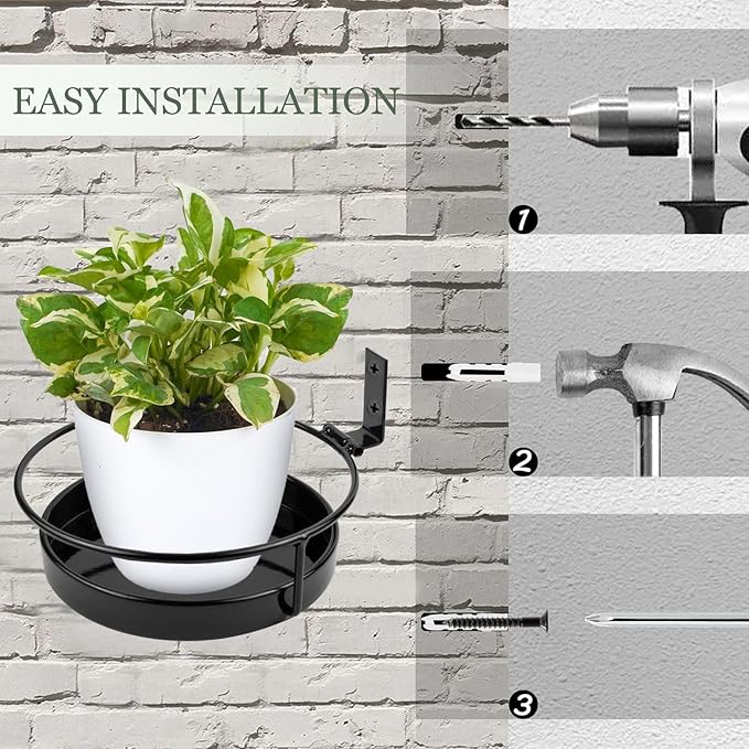 ARTORA Wall Mounted Plant Holder, 2 Pack Metal Flower Pot Wall Hanging Shelf Black Indoor Outdoor Decorative Floating Shelves Planter Hanger Racks for Bedroom Living Room Porch Balcony Decor ARTORA