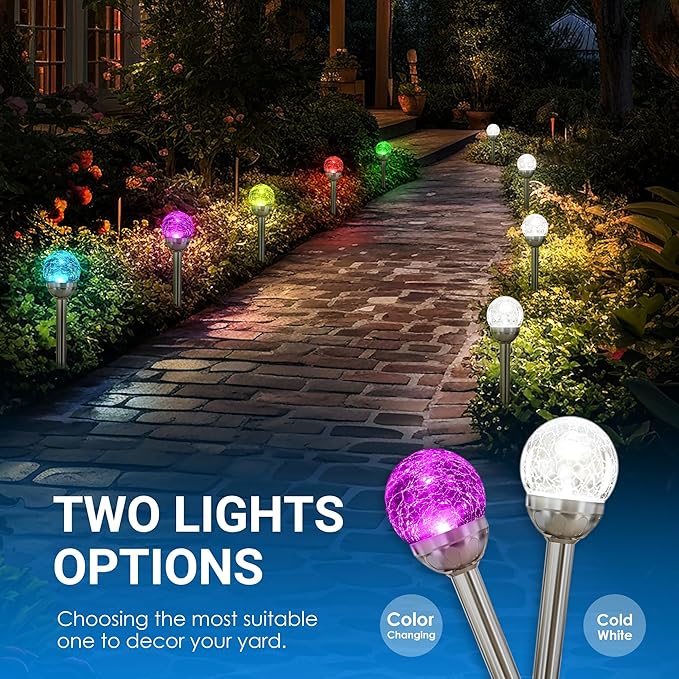 SOLPEX Solar Garden Lights Outdoor, 6 Pack Multi-Color Changing&White 2 Modes Solar Powered Glass Ball Garden Lights, Waterproof for Patio Decoration Solpex