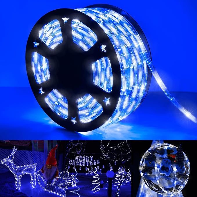150ft LED Rope Lights Outdoor, 1080 LED Connectable and Flexible Tube Lights with 8 Modes, Waterproof LED Rope Lighting for Garden Patio Bedroom Party Pool Indoor Outdoor Christmas Decor (White&Blue) Jnaurb