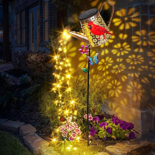 Solar Watering Can with Lights Outdoor Garden, 41in Large Red Cardinal Garden Stake Lights, Waterproof Decoration for Yard Lawn Pathway, Gifts for Mom Grandma Women Birthday Gardening Gift Newinhome