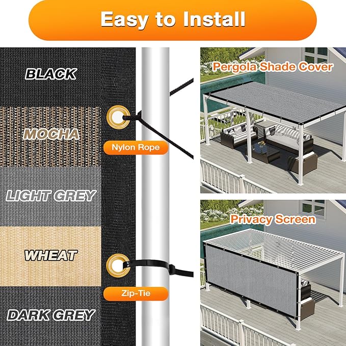 Artpuch Outdoor Pergola Shade Cover 5x23 FT Sun Shade Cloth with Grommets Light Grey 90% UV Protection Canopy Patio Privacy Screen (Customized Available) Artpuch