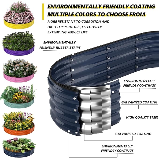 Galvanized Metal Planter Round Raised Garden Bed Kit for Gardening Outdoor，3x3x1ft Grow Garden Box Raised Flower Bed，Round Galvanized Planter Outdoor Large Metal Fire Pit Ring ZFHgarden