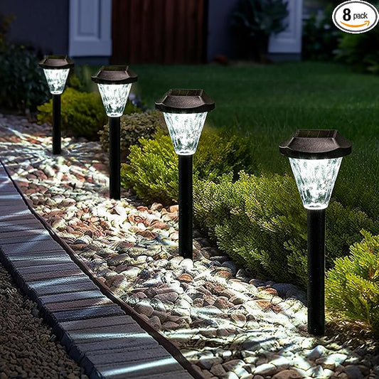 GIGALUMI 8 Pack Solar Lights Outdoor Waterproof, Outdoor Solar Lights for Yard, Solar Garden Lights, Yard Decorations Outdoor for Pathway, Patio, Garden, Driveway, Lawn, and Landscape(Cold White) GIGALUMI