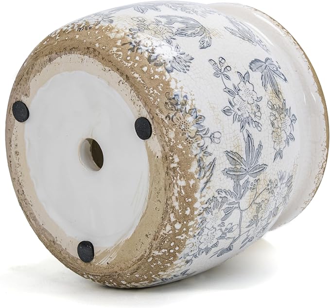 Vintage Ceramic Ice Crack Flower Pot with Drainage Holes, Country Rustic Planters for Indoor and Outdoor,Tuscan Decor,Home,Living Room, Garden Decor, Gardening Gift (Farmhouse) Dosayes