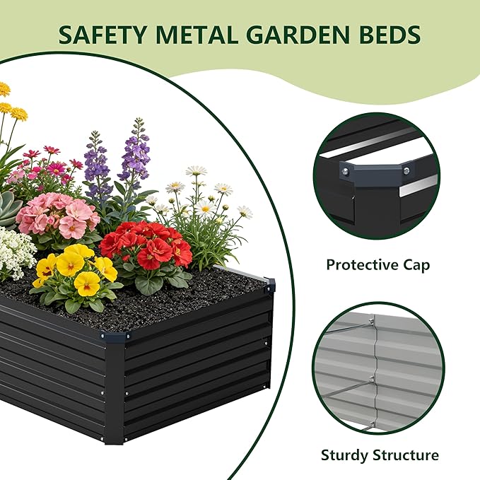 10x2x1 ft(2 Pack) Galvanized Raised Garden Bed,Outdoor Planter Box Metal Patio Kit Planting Bed for Vegetables Flowers and Succulents,Black Zunatu