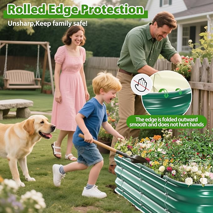 Galvanized Raised Garden Bed for Gardening, 3x3x1ft Metal Square Planter Boxes Outdoor for Vegetable,Flower,Herb,Modular Above Ground Growing Container,Green Rootora