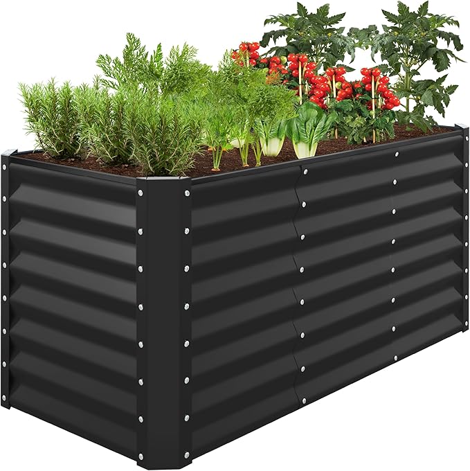 Best Choice Products 4x2x2ft Outdoor Metal Raised Garden Bed, Deep Root Box Planter for Vegetables, Flowers, Herbs, 119 Gallon Capacity, 100% Non Toxic Materials - Black BestChoiceProducts