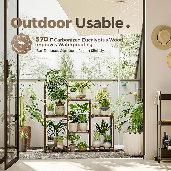 Bamworld Plant Stand Indoor Plant Shelf Outdoor Wood Plant Rack for Multiple Plants 3 Tiers Ladder Plant Holder for Living Room Patio Boho Home Decor for Gardening Bamworld
