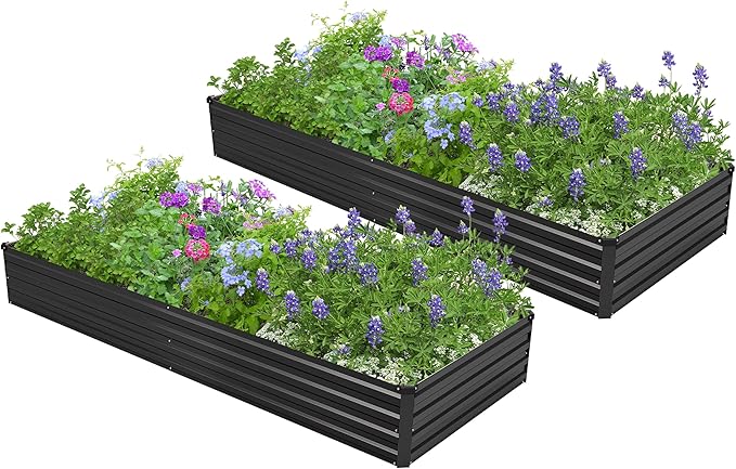 2PCS 8x4x1ft Galvanized Raised Garden Bed Kit, Galvanized Planter Raised Garden Boxes Outdoor, Large Metal Raised Garden Beds for Vegetables,Black Easllre
