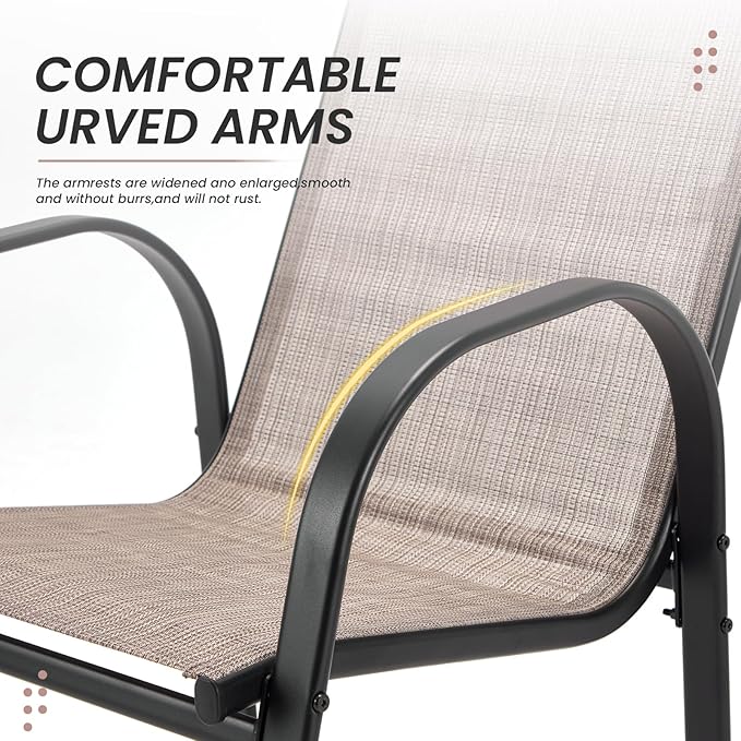 HOMREST Outdoor Bar Height Stools Set of 8,High Back Patio Chairs with Armrests,Textilene Chairs with Breathable Fabric & Metal Frame for All Weather,Taupe HOMREST