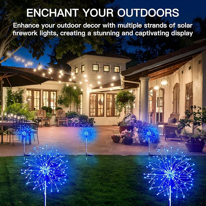 suddus Solar Garden Lights Outdoor Waterproof Decorative, 2Pack 150LED Firework Lights, Solar Fairy Lights for Yard, Garden, Party, Patio, Pathway, Flowerbed - Blue SUDDUS