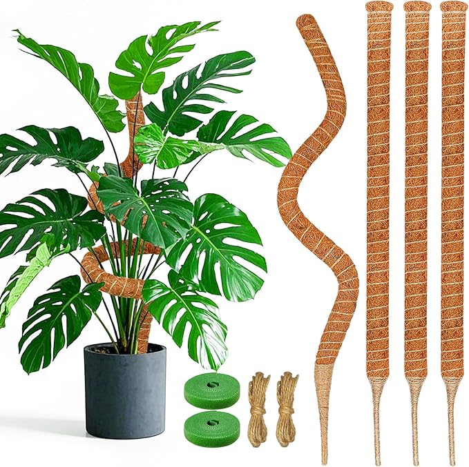 4 Pack 39 Inch Moss Pole Monstera Plant Support, Coir Moss Poles for Climbing Indoor Plants, Bendable Plant Stake Trellis for Potted Plant, Pothos, Philodendron Rootora