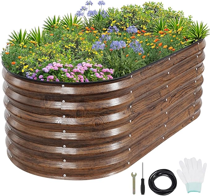1MORE Galvanized Raised Garden Bed- Planter Garden Boxes Outdoor, Raised Beds for Gardening, 4x2x1.4ft Metal Garden Bed Kit for Vegetables Flower, Planter Raised Bed with Protective Tape & Tools.Grain 1MORE