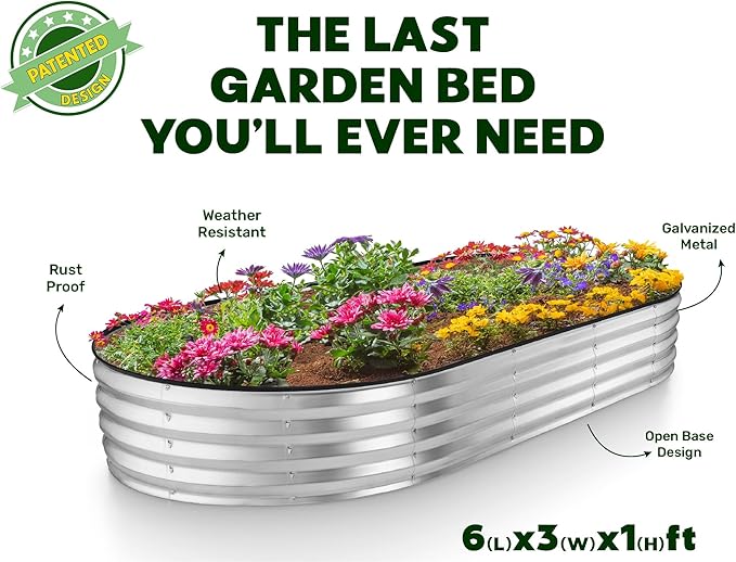 Plant & Plot Galvanized Raised Garden Beds Outdoor // 6×3×1 ft (2-Pack) Planter Raised Beds for Gardening, Vegetables, Flowers // Large Metal Garden Box // Patented Tool-Free Design (Silver) PlantPlot