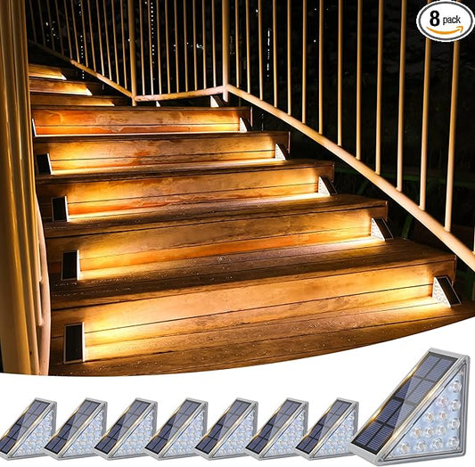 VOLISUN Outdoor Stair Lights 8 Pack, Solar Step Lights Waterproof IP67,80 Lumen, Led Step Lights Outdoor for Garden Backyard Stair, Staircase, Front Step, Front Porch and Deck(Warm White) VOLISUN