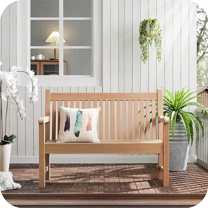 Psilvam 2-Person Poly Lumber Outdoor Bench with 700 Lbs Weight Capacity – Weatherproof Garden Seating for, Balcony Porch & Park, All-Weather Fade-Resistant Patio Furniture (Teak Color) PsilvamGardenFurniture