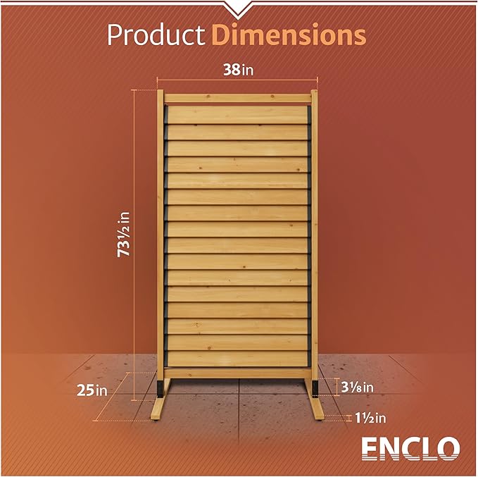 6.1ft H x 3.1ft W (1 Panel) Freestanding or Surface Mount Enclo Solara Louvered Screen, Wood Privacy Fence, Balcony Privacy Screen, Decorative Panel, Upgrade your Outdoor Patio, Porch or Deck, EC18044 Enclo