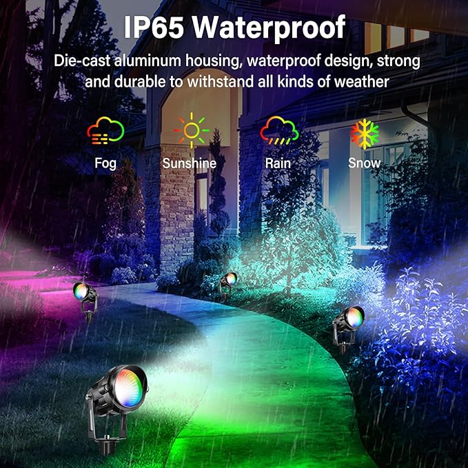 Christmas Spot Lights Outdoor Color Changing Landscape Spotlights,12W RGBW LED Outdoor Spot Lights for Yard Garden Decor,Waterproof 110V Plug in Landscape Lighting with Remote,4 Packs Qeeanmo