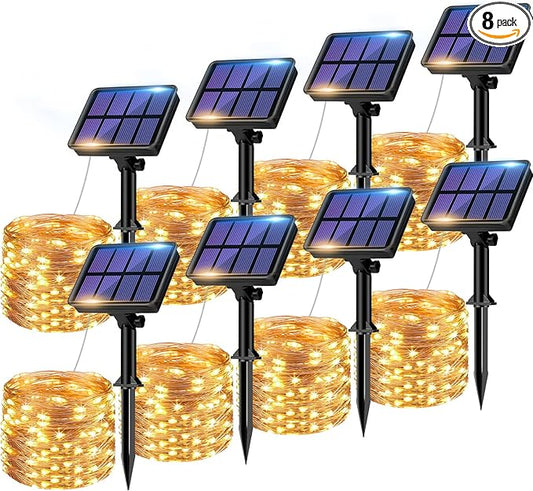 8 Pack Solar String Lights Outdoor, 640LED 264FT Waterproof 8 Modes Copper Wire Solar Twinkle Lights for Outside Garden Patio Tree Christmas Wedding Party Decor btfarmdecorativelighting
