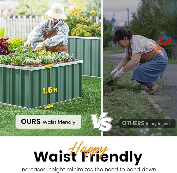 KING BIRD Raised Garden Bed 68" x 36" x 18" Heightened Galvanized Steel Metal Planter Box Outdoor for Deep-Rooted Vegetables, Flowers, Large Raised Bed Kit (Green) KINGBIRD