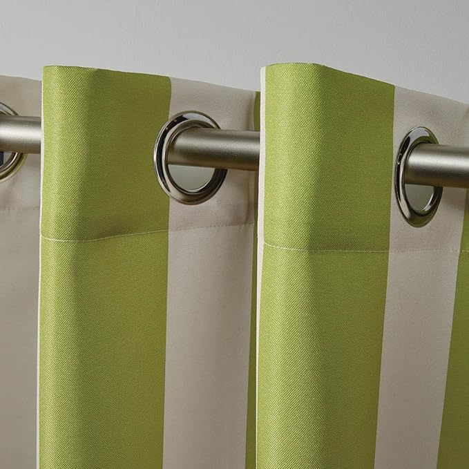 Exclusive Home Canopy Stripe Indoor/Outdoor Grommet Top Curtain Panel, 54"x96", Kiwi / Sand, Set of 2 Exclusive+Home