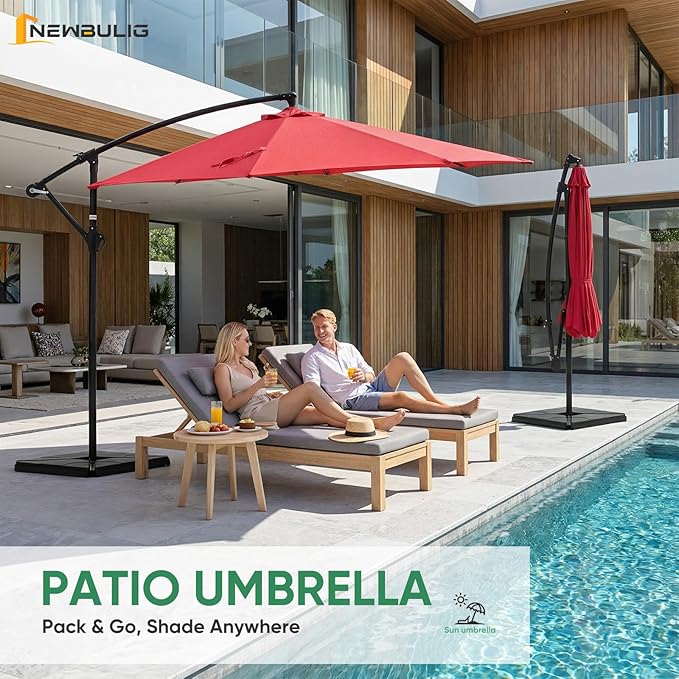 NEWBULIG 10FT Patio Umbrella, Offset Cantilever Outdoor Patio Table Umbrella, UV Protection, Fade Resistant Fabric, Easy Tilt Adjustment for Pool, Deck, Garden, Backyard NEWBULIG